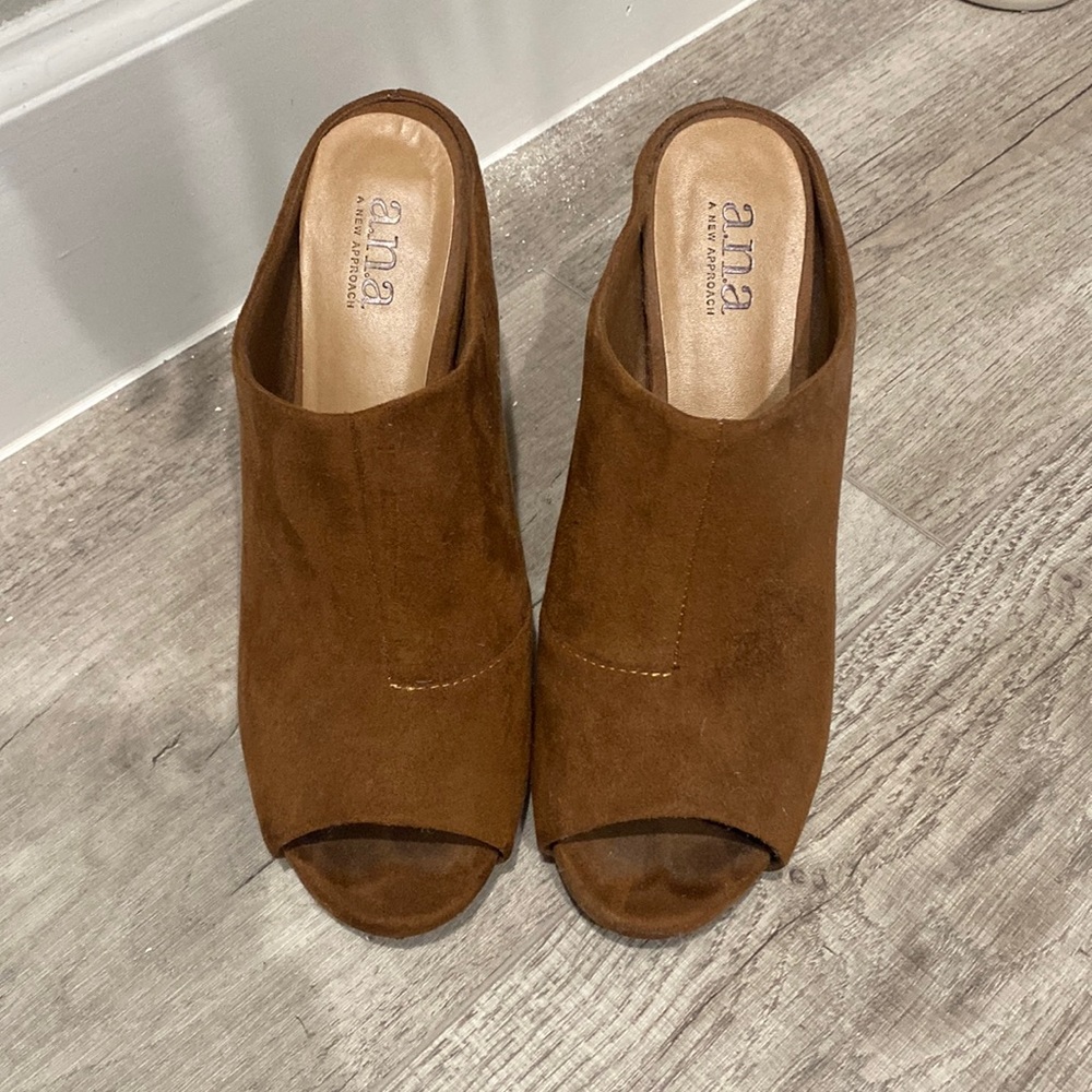 Suede open toe heels